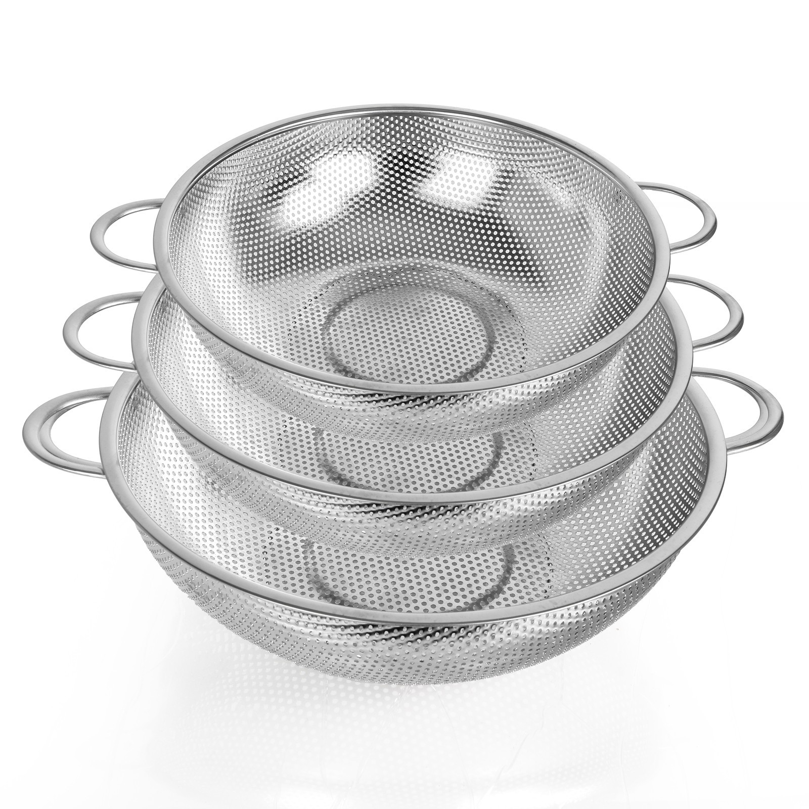 tastyWay 3Pcs Colander Set Stainless Steel Kitchen Bowl Drainer Vegetable Sieve