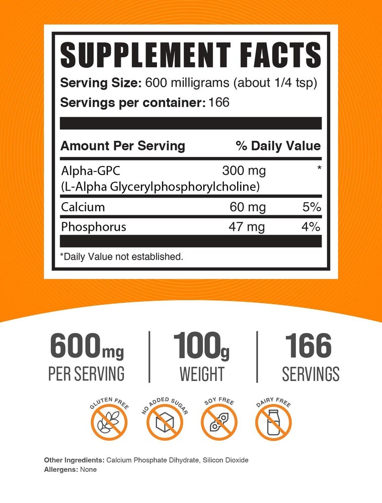 BulkSupplements Alpha GPC Powder 100g - 600mg Per Serving