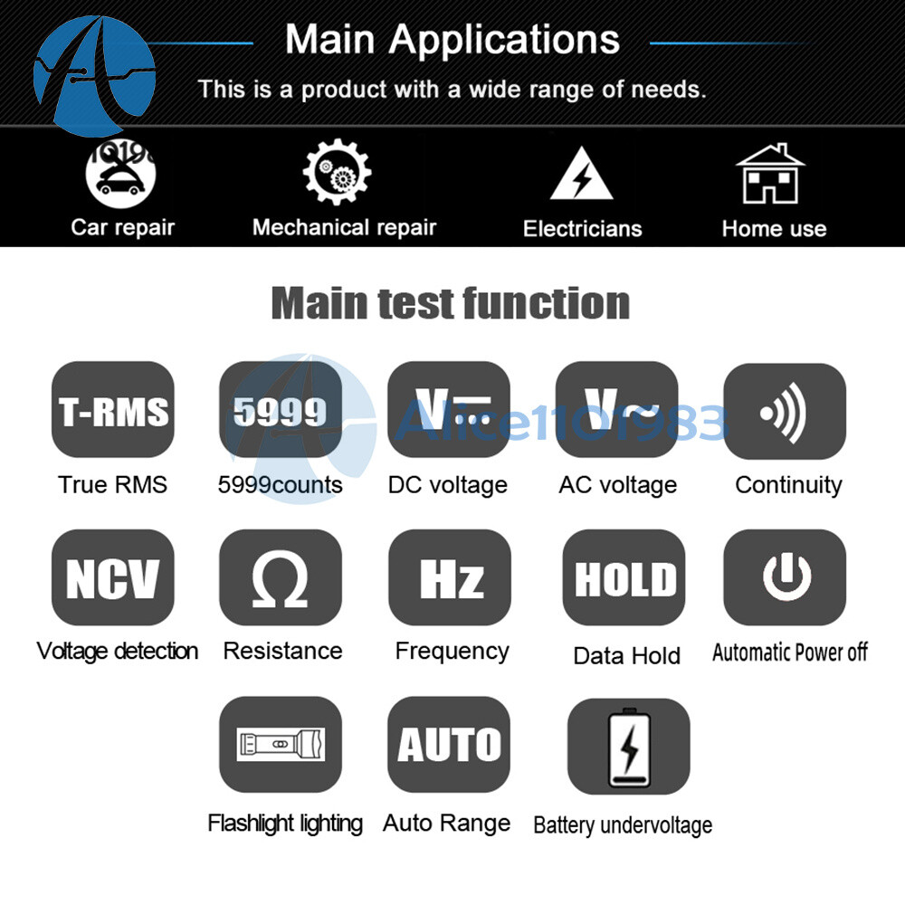 ADMS7 Portable Digital Smart Multimeter AC/DC Voltage Meter Tester 6000 Count