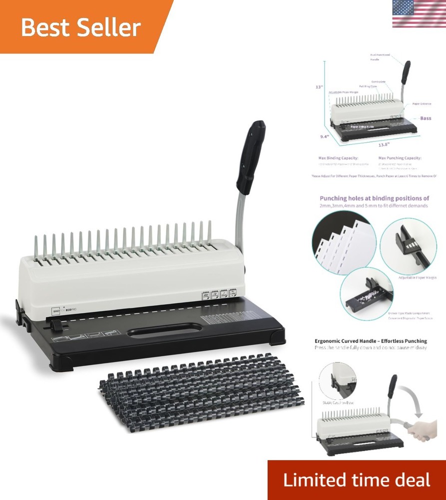 Professional Quality 19-Hole Binding Machine with Adjustable Margin & 100 Combs
