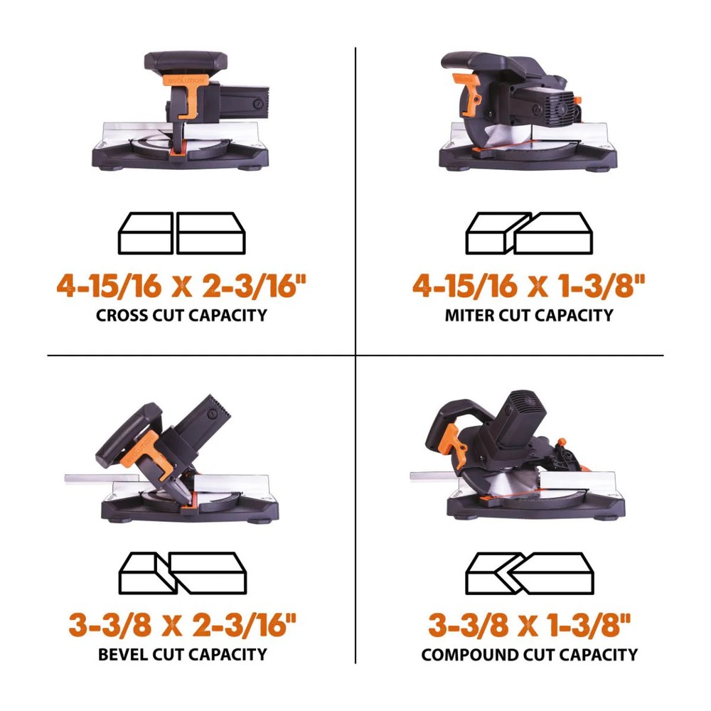 Evolution R210CMS: Compound Miter Saw With 8-1/4 in. Multi-Material Cutting Blad