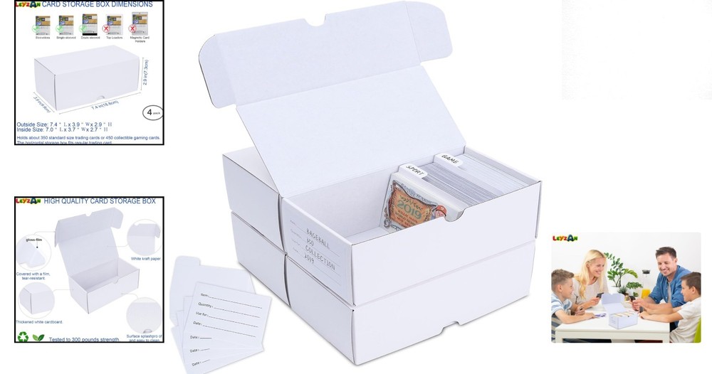 Durable & Stackable Trading Card Storage Box Set with Labeled Dividers - 4 Count