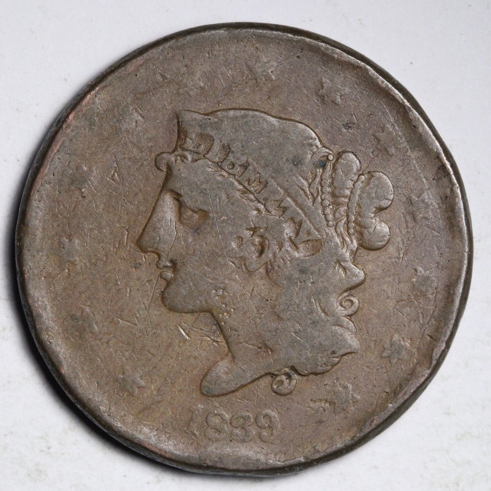 1839 Booby Head Coronet Large Cent CHOICE E247 XCL