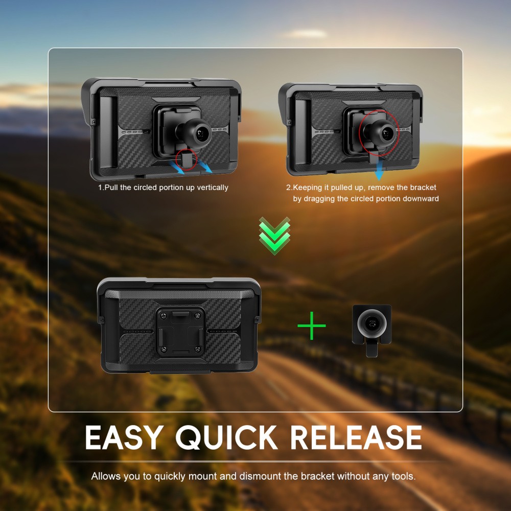 5" Motorcycle Portable Wireless Apple Carplay Android Auto Waterproof Car Stereo