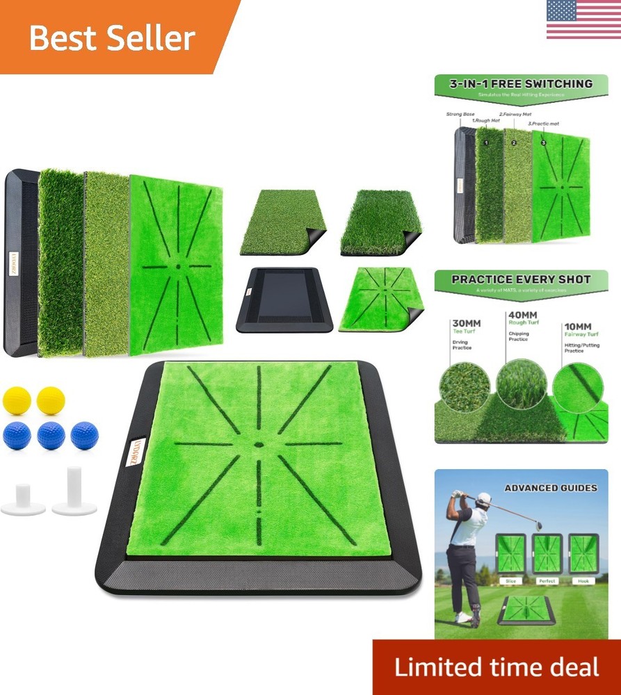 Golf Practice Mat with Instant Swing Path Feedback – Portable & Durable 3-in-1