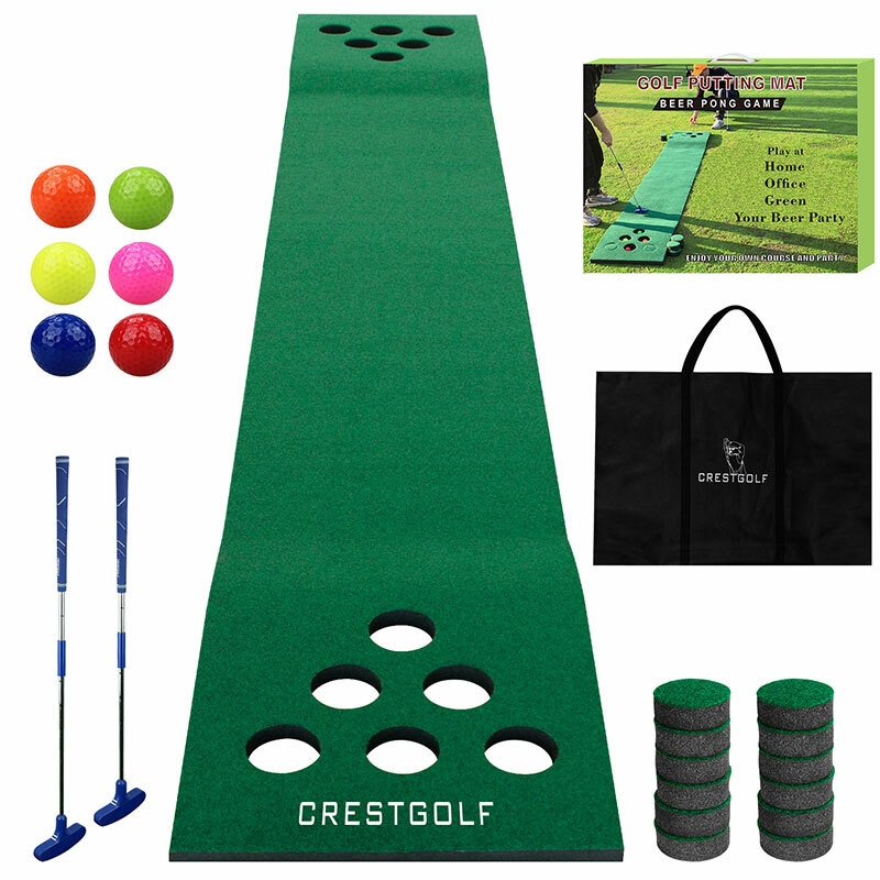 Golf BeerPong Game Set Green Mat,Golf Putting Mat Indoor Putting Green With Club