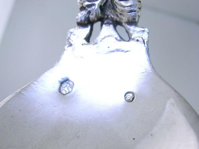 Old Dutch .833 Silver Figural Serving Spoon cherub / putti & scrolls c1895