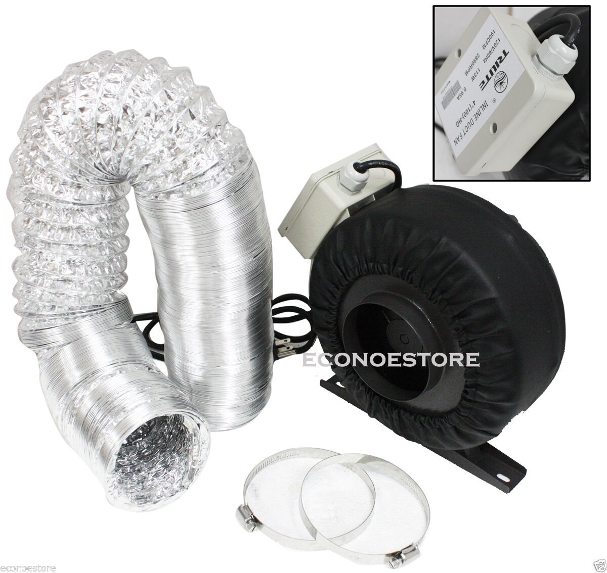4-Inch Inline Exhaust Fan with Flexible Ducting Hose and Clamps