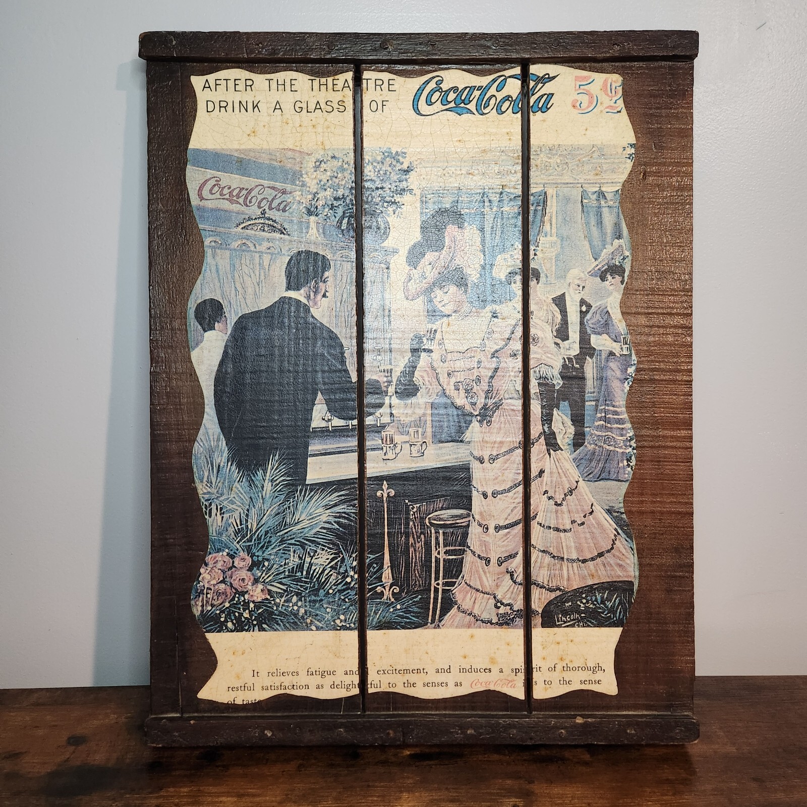 Vintage Coca Cola Sign "After The Theater Drink A Glass of Coca Cola 5c"