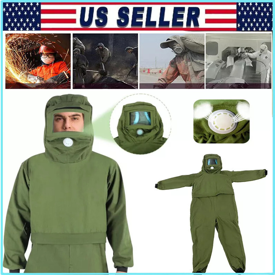 Green Sand Blasting Suit Elastic Cuff Work Overalls for Sandblasting Spraying
