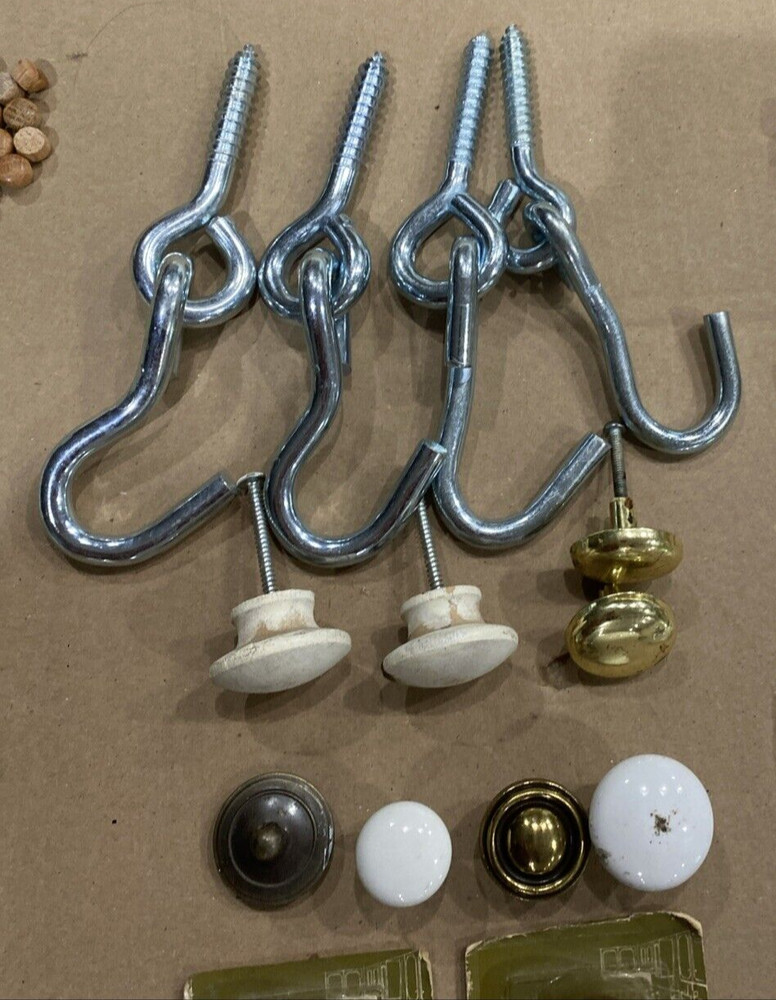 This Old House DIY NOS & Used Hooks Chains Knobs Pulls Clips Hinge Screws Clamp