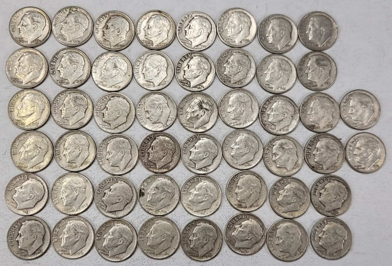 Roll of 50 Silver Roosevelt Dimes $5 Face Value 90% Silver Coins Mixed Dates LR7