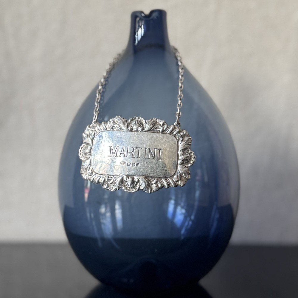 Hallmarked Sterling Silver MARTINI Decanter Label, 1975, London, Shell Pattern