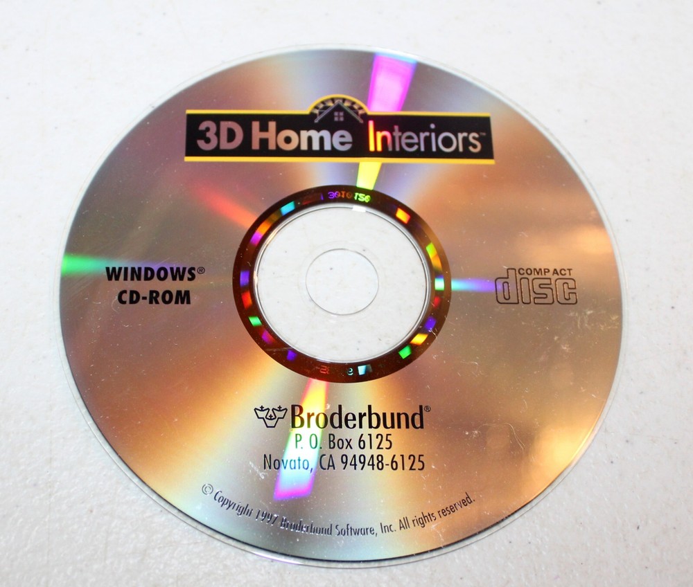 3D Home Interiors Windowd CD-ROM 1997 Broderbund DISC ONLY