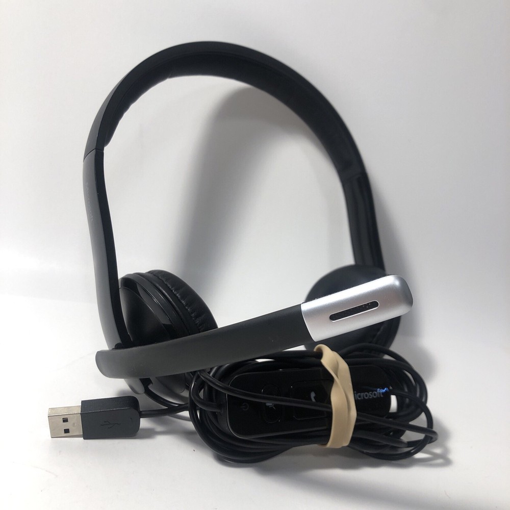 Microsoft Wired USB Headset W Mic Grade A Black Modern Nice Office Zoom