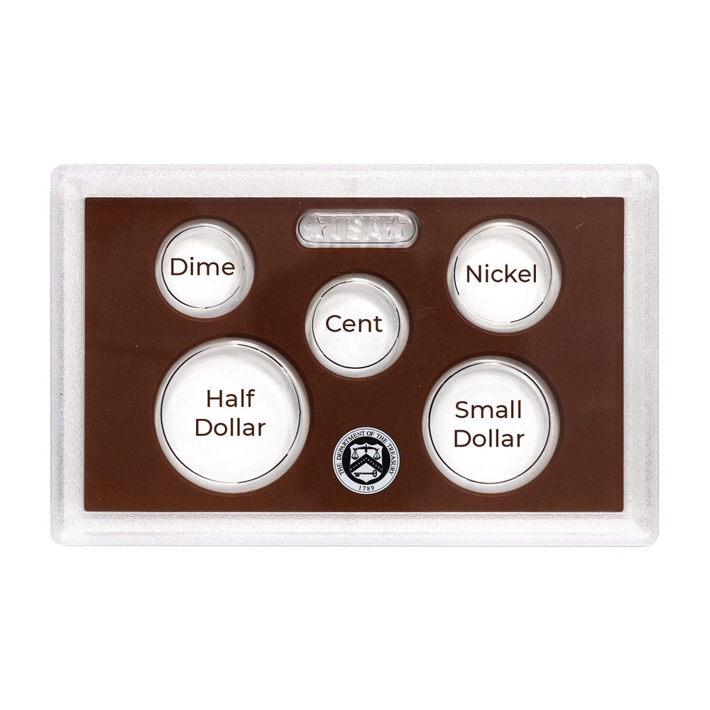 Empty Lens With Brown Insert 5 Coins Small Dollar, Half, Dime, Nickel, Cent