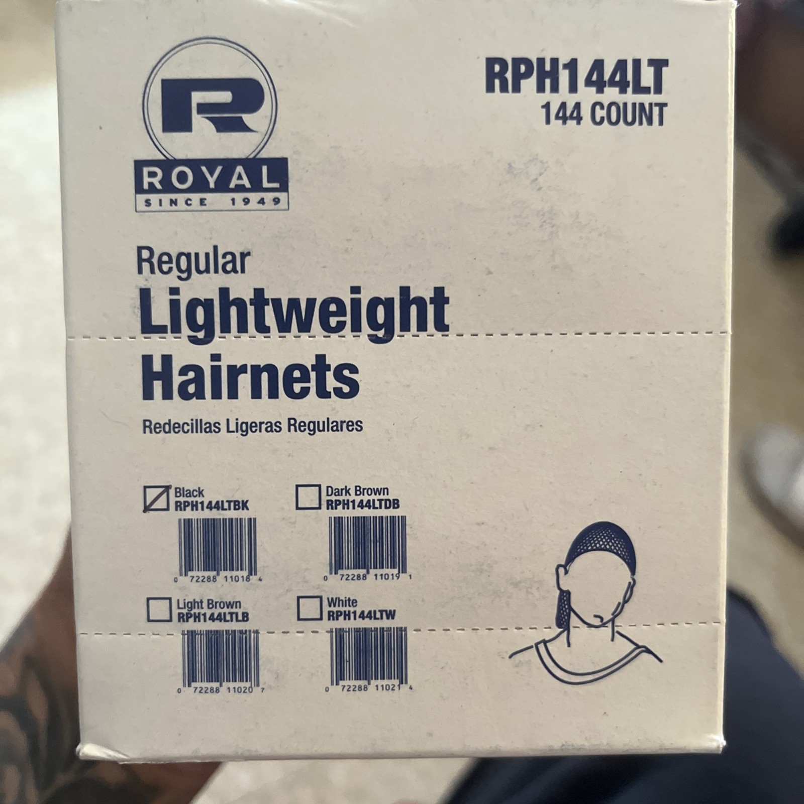 Royal Lightweight Hairnets 24” Black Latex Free RPH144LTDB 1 Boxes (144 count)