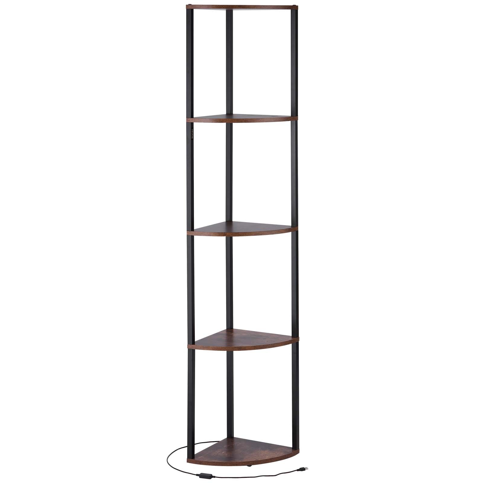 5 Tier Corner Shelf Tall Corner Stand with LED Light Narrow Display Rack
