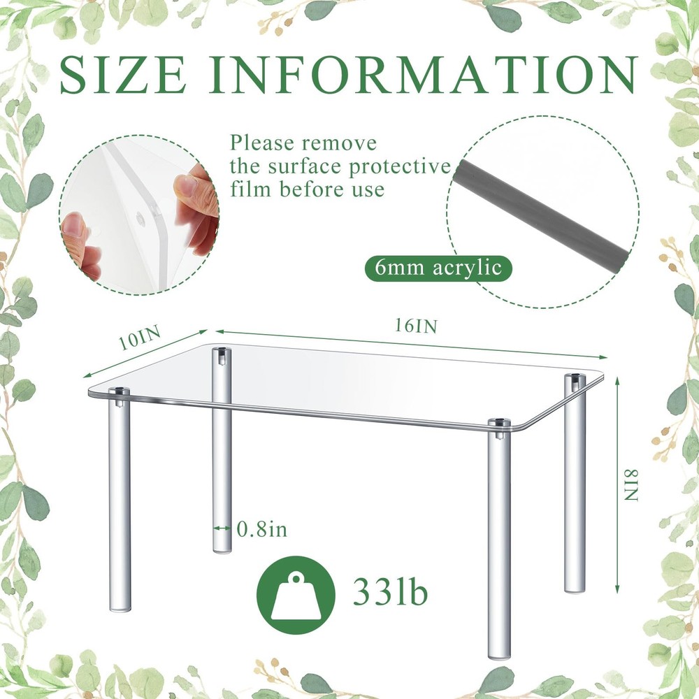 2 Pcs 16 Inch Extra Large Acrylic Risers Display Stands Rectangular 4-leg Acr...