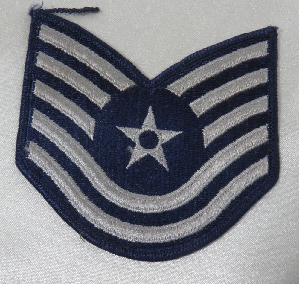 USA Air Force Technical Sergeant E - 6 Chevron Single Patch Gray on Blue
