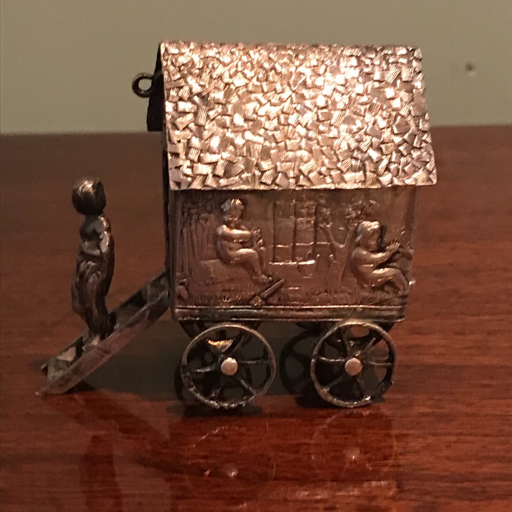 Antique Dutch Silver Miniature Bathing Wagon