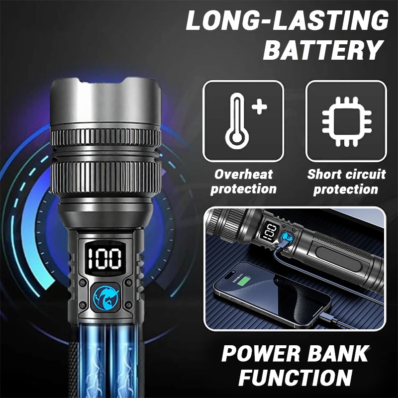 99000000 Lumen Super Bright LED Flashlight Rechargeable Tactical LED Work Lights