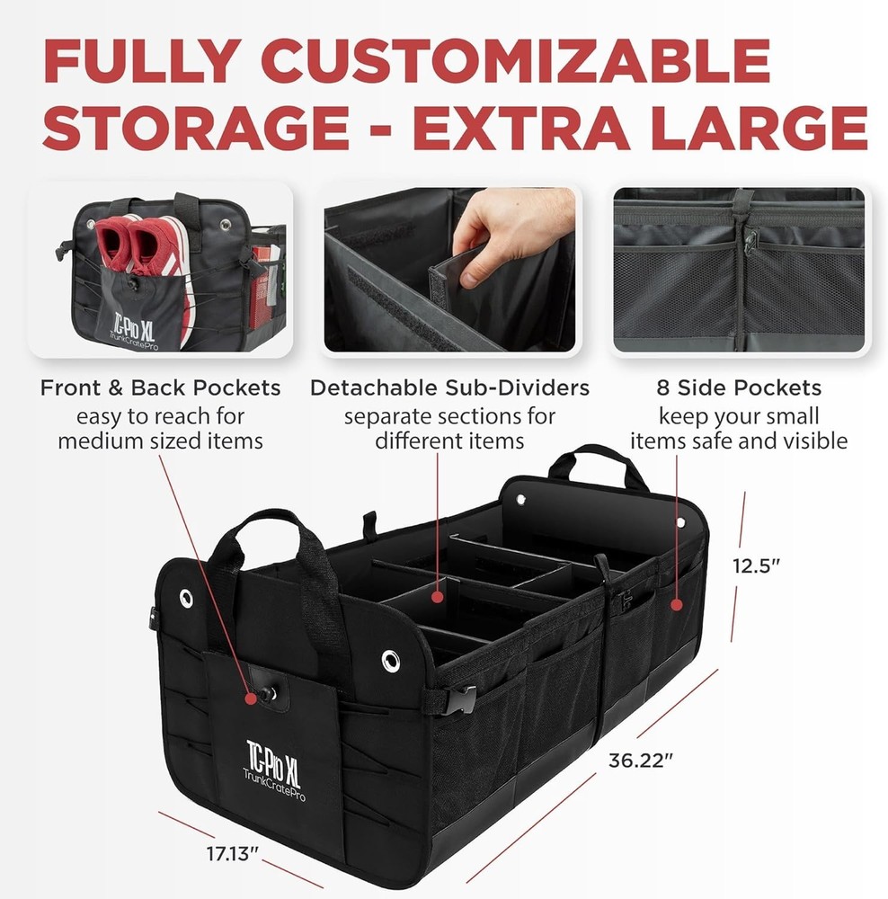 Versatile Car Storage Organizer with Adjustable Compartments and Securing Straps