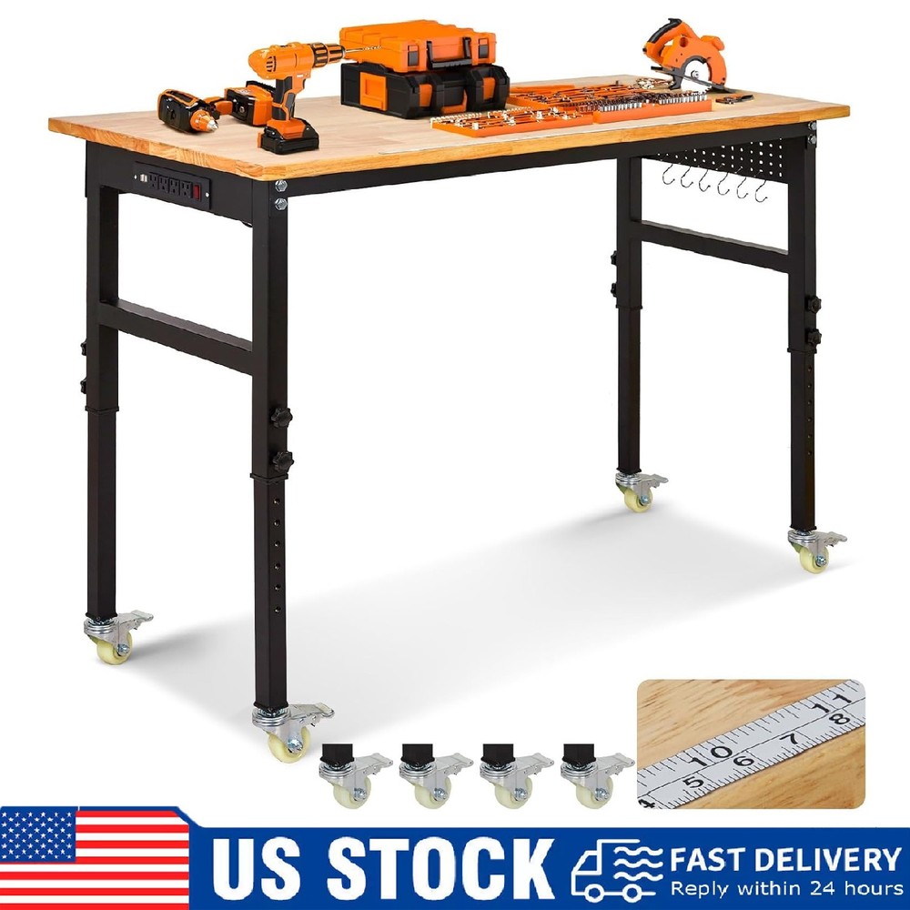 70" Adjustable Workbench 2000Lbs Load Work Bench with Pegboard & Power Outlets