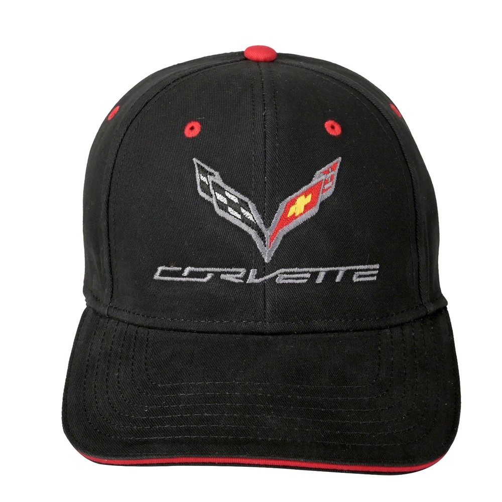 2014-2019 C7 Corvette Black Red Trim Structured Hat Logo Script Licensed