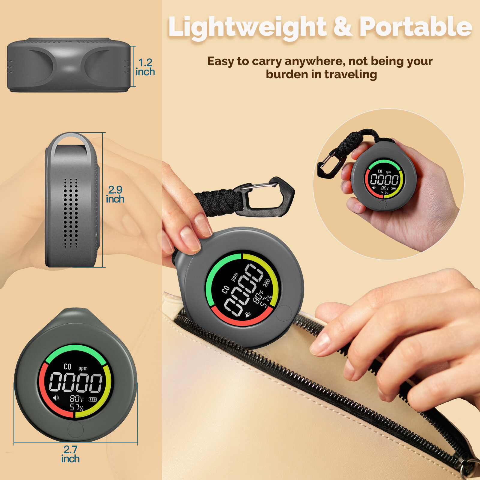 MOES Mini Carbon Monoxide Detector Portable Temp/Humi/CO Meter Travel Camping RV