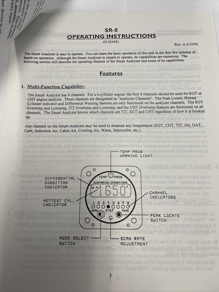 SR-8A Smart Engine Analyzer Operating And Installation Instructions Aviation USA