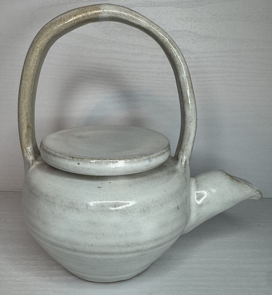 Handmade Art Pottery Teapot Blue Design Pattern Marked On Bottom.