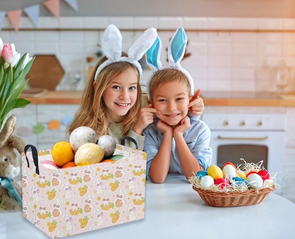 Sanjiaofen Rectangular Easter Baskets, Easket Basket for Kids.Cute Storage Ba...