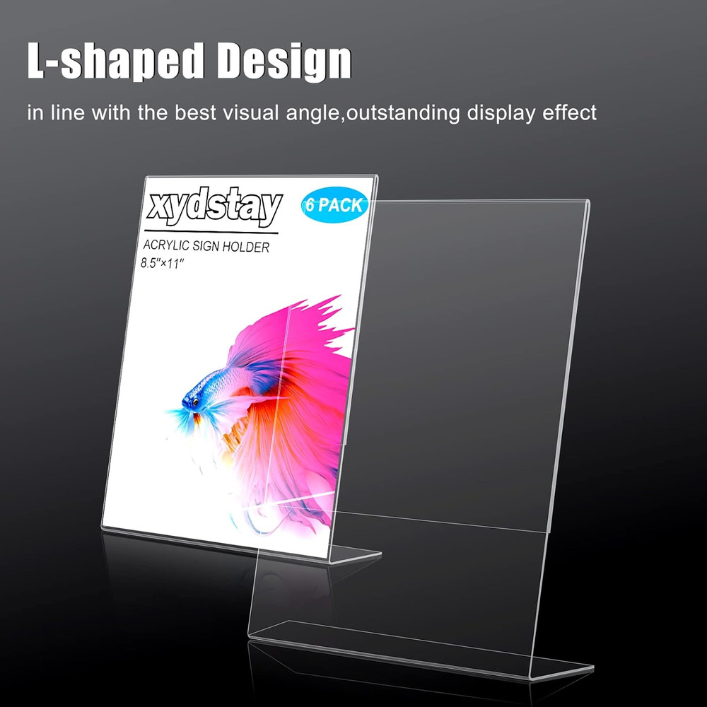 6Pack 8.5X11 Acrylic, L Shape Clear Plastic, Menu Holder, Unbreakable Table S...