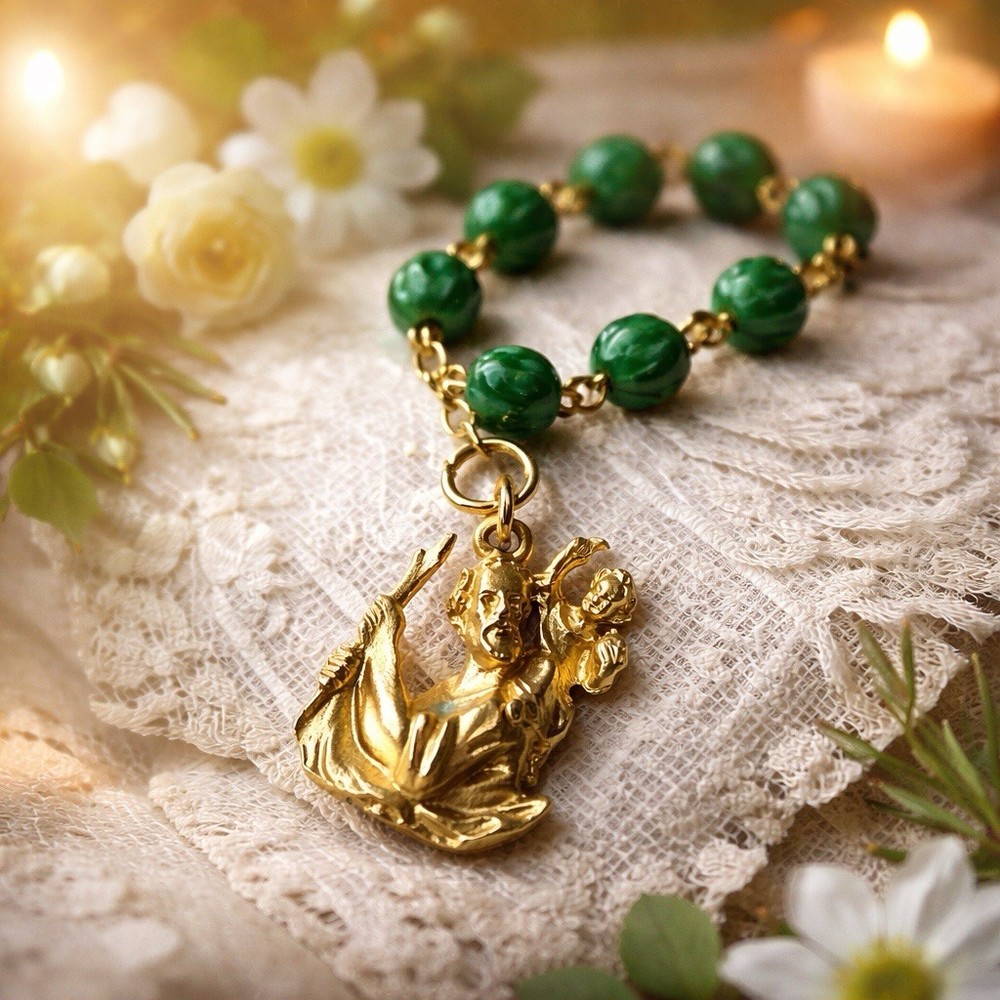 Vintage Green St Christopher Catholic Devotional Chaplet Rosary