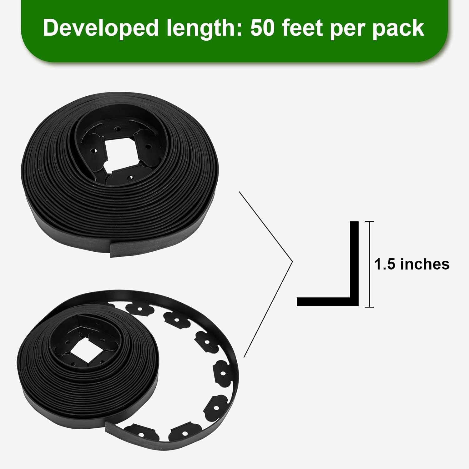 Landscape Edging 100ft x 1.5 in L-Shaped Plastic Garden Border No Dig Black