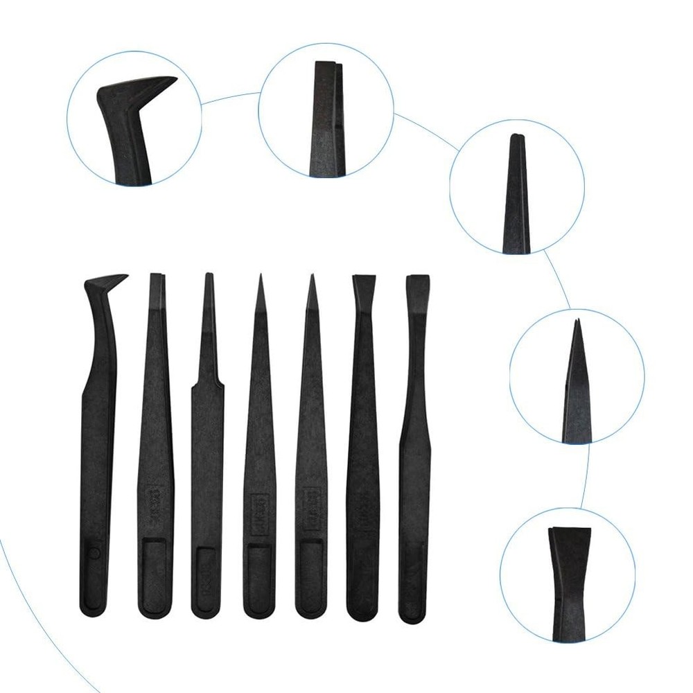 7pcs Precision Anti-static Tweezers, Marrywindix Plastic