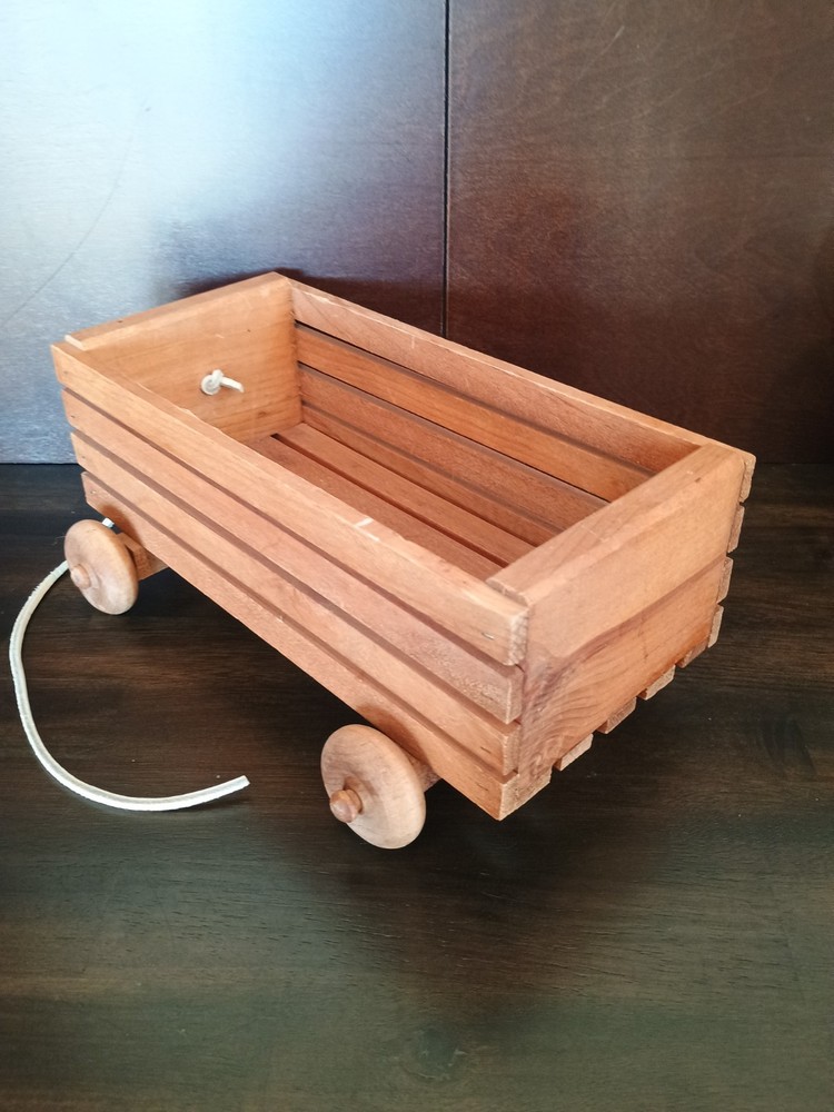 Vintage Wooden Pull Toy Wagon with Wheels and String