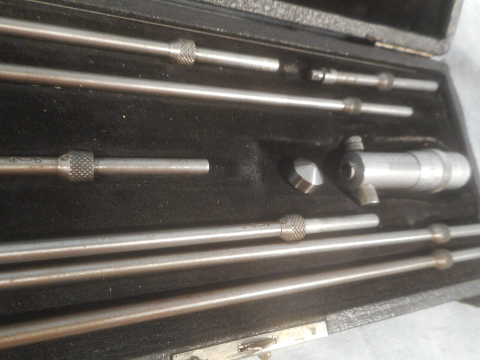 Vintage L. S. Starrett Inside Micrometer with Extension Rods Machinist Tools Set