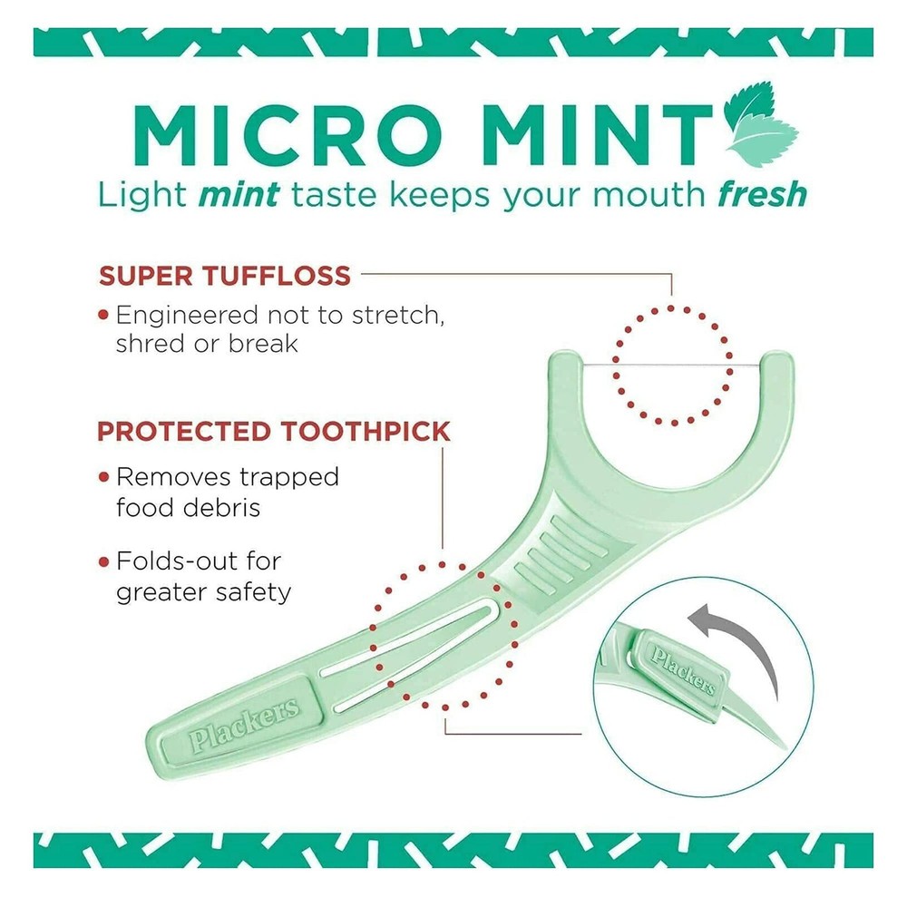 Plackers Micro 12 Count Flosser with Travel Case, Mint, 4-Pack