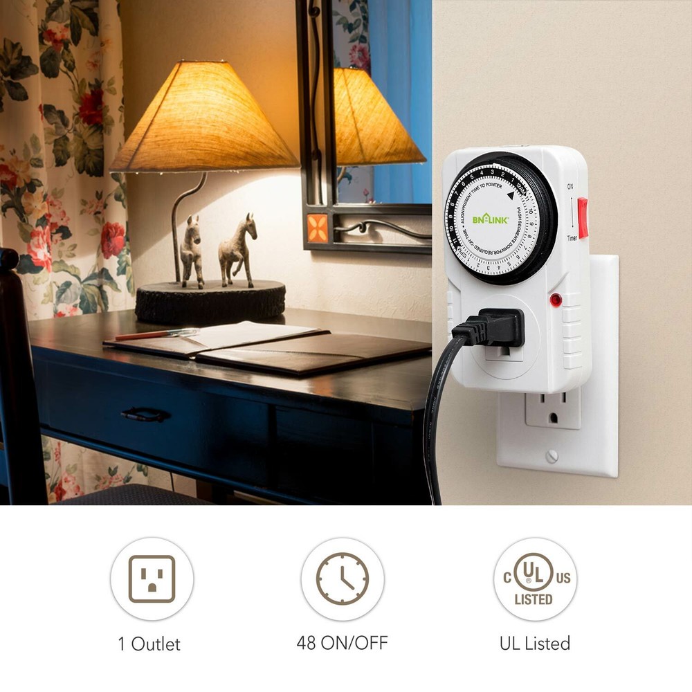 BN-LINK Heavy Duty 24Hour Plug in Mechanical Timer Grounded Programmable Indoor