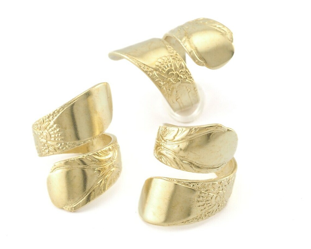 Spoon Ring Wrap Flower Patterned Adjustable Raw Brass 17.5mm 7US inner size 4072