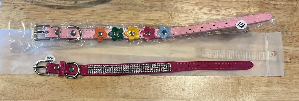 Two Pink Dog Collars Size XS New