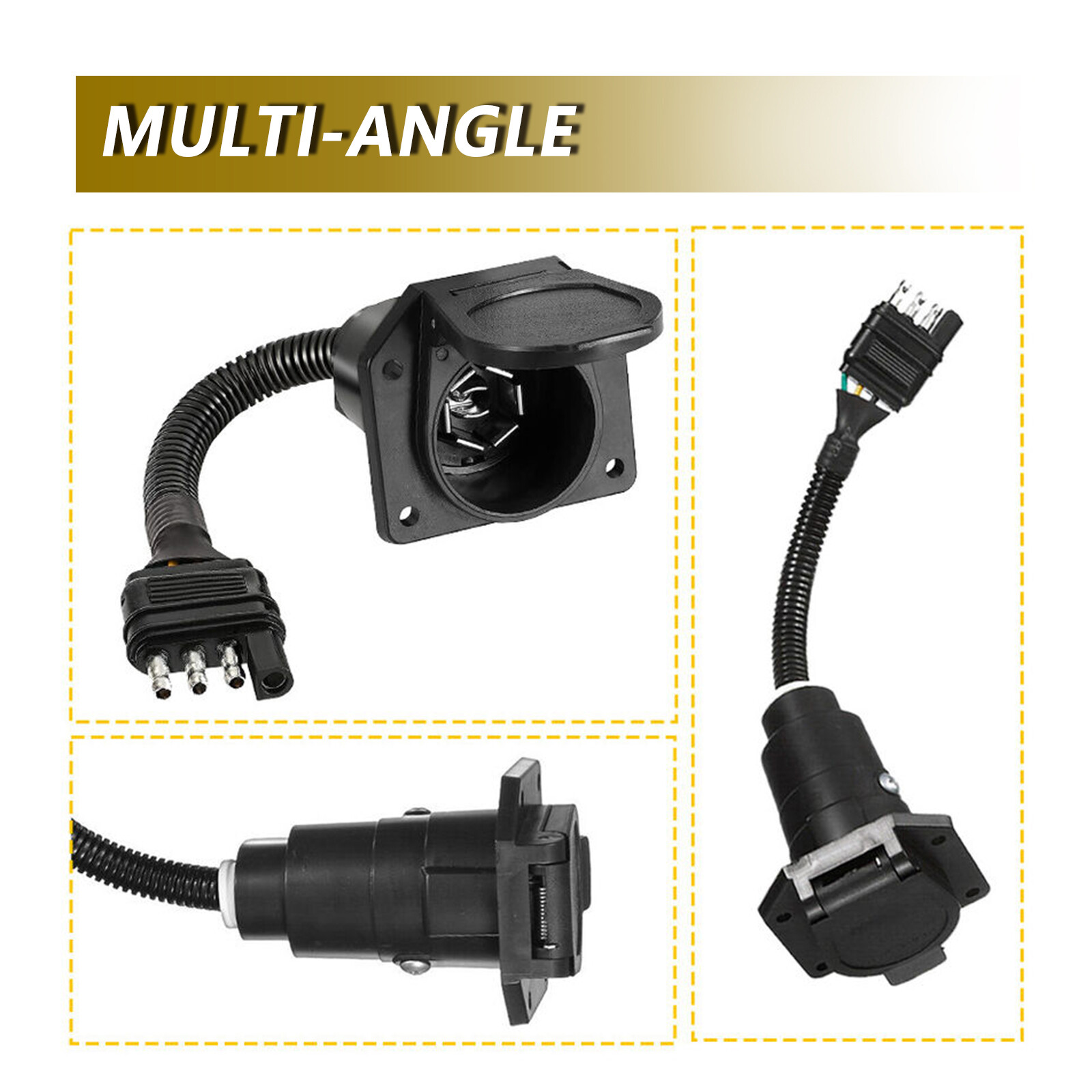 4 Flat to 7-Way Blade Trailer Tow RV and 4-Way Plug Connector Adapter Wire Truck