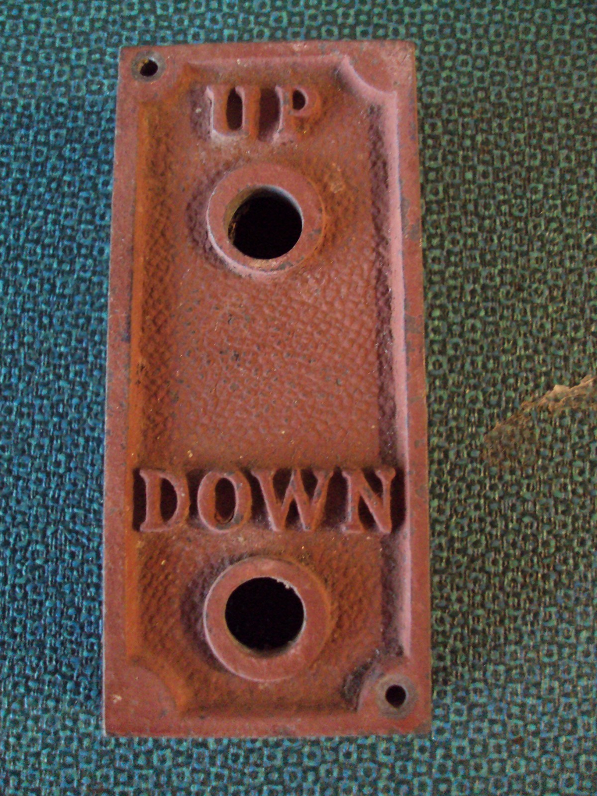 Vintage Elevator Button Case, Red Metal Box, Marked UP DOWN and Holes for Button