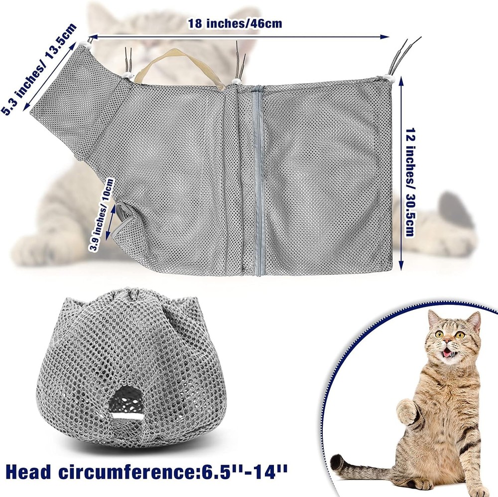 Cat Grooming Muzzle Mesh Bag Kitten Bath Restraint Breathable Adjustable