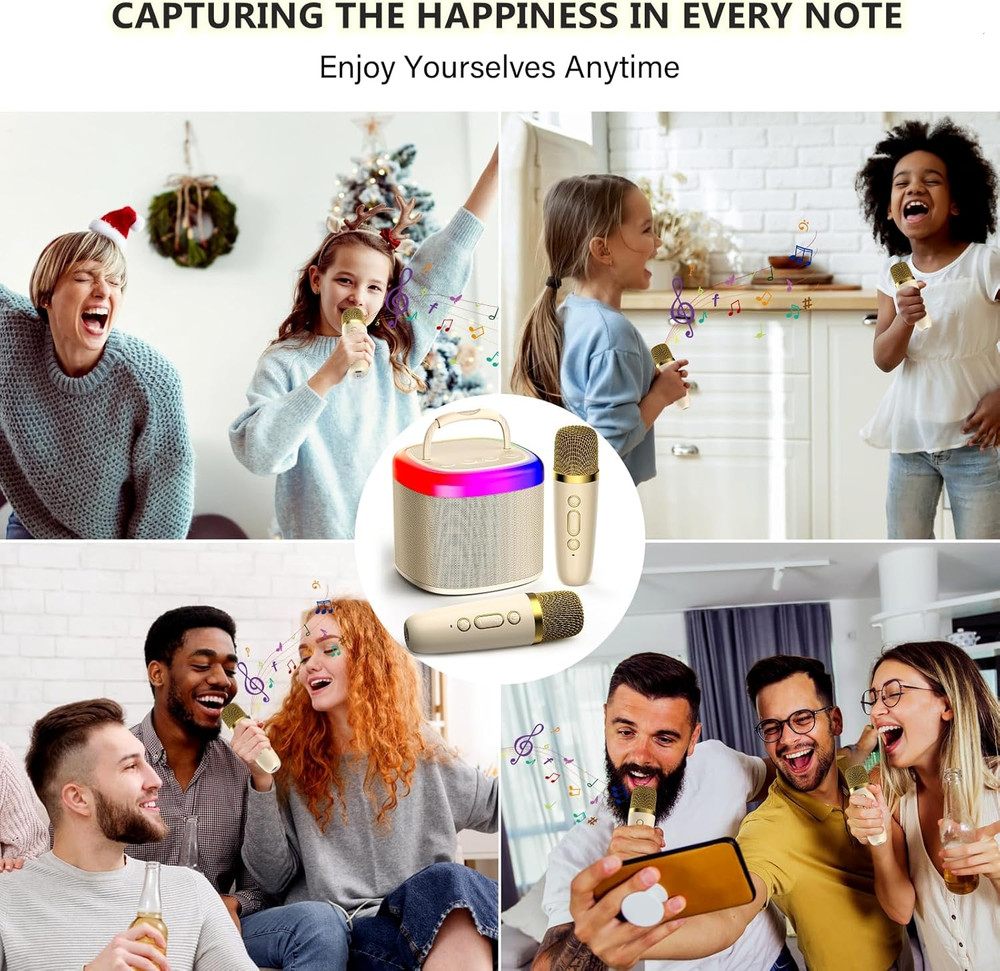 Mini Karaoke Machine for Kids Portable Bluetooth Speaker with 2 Wireless Microph