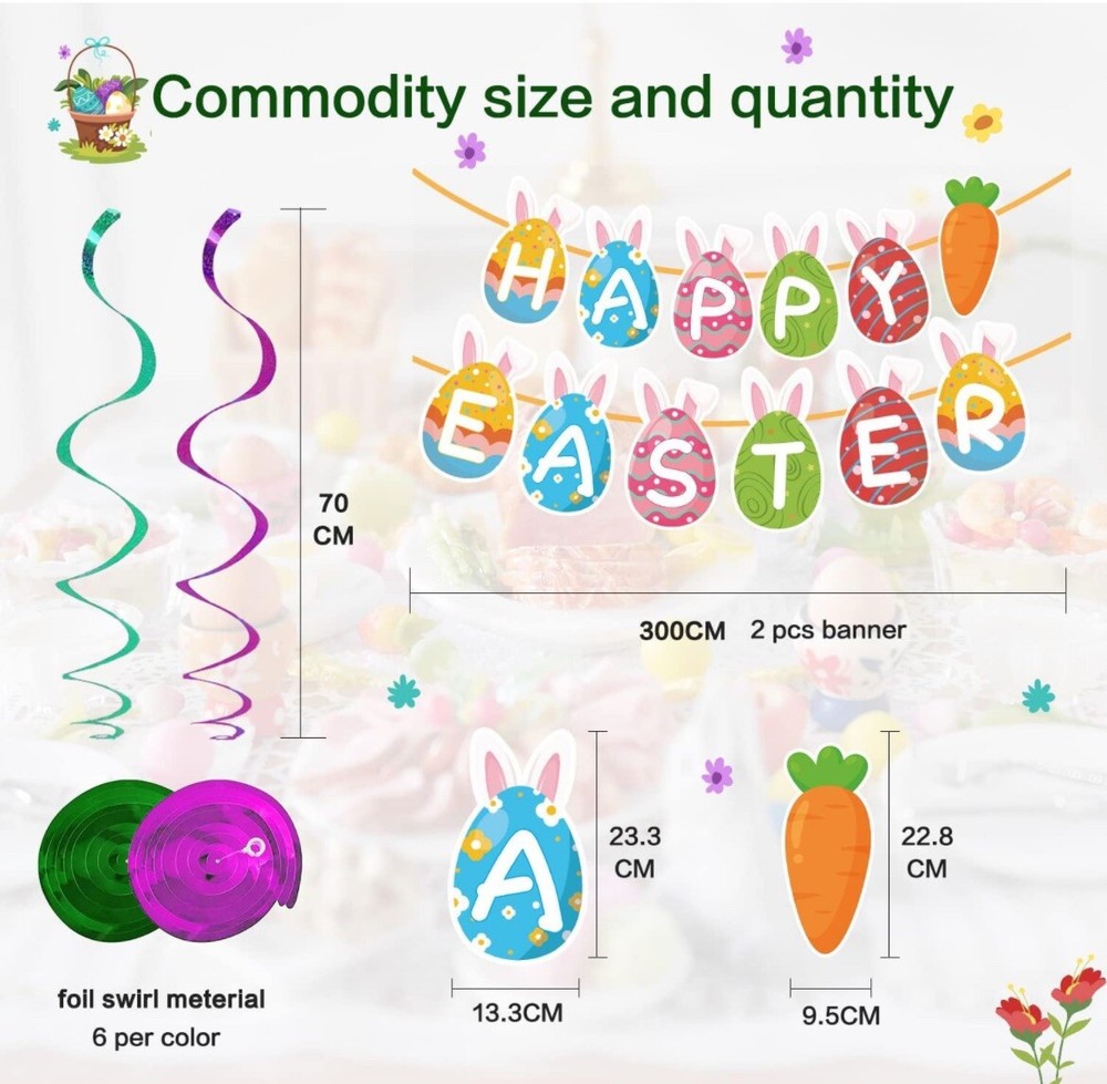 38pcs Easter Decorations Home Happy Easter Bunting Banner Decoration