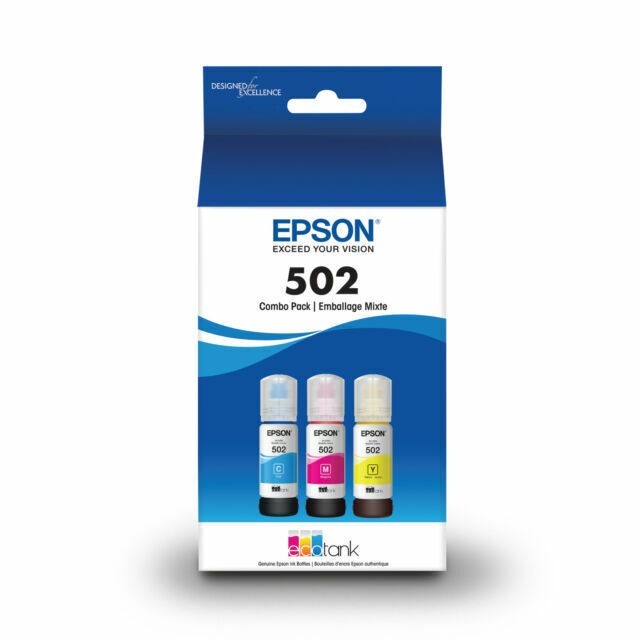 EPSON EcoTank Ink T502 Tri-Color Ink Cartridges (Cyan, Magenta, Yellow)