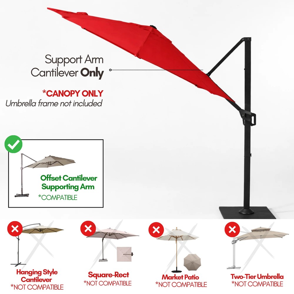10ft Cantilever Supported Bar Umbrella 8 Rib Replacement Canopy Red